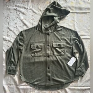 Time and Tru Olive Ribbed Hooded Shacket